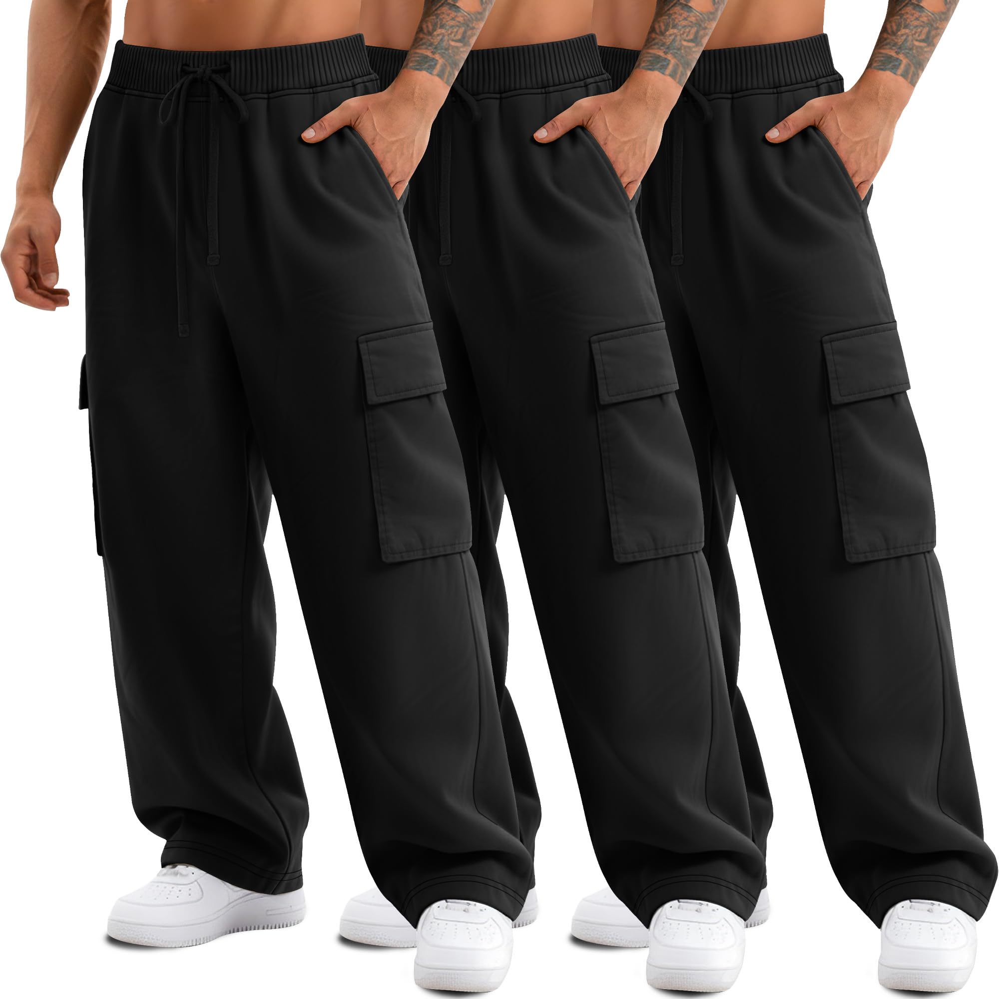 Pantalones de chándal para hombre, con bolsillos abiertos y cordón de ajuste (3 unidades)