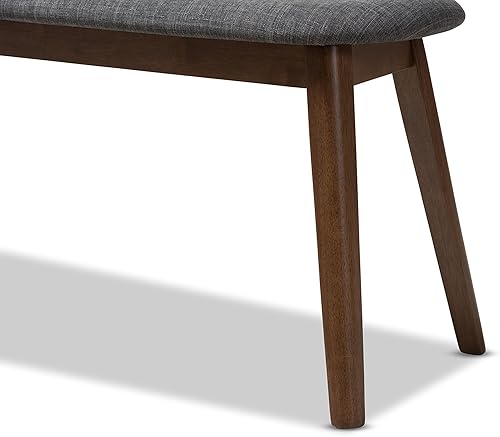 Miniatura 6 de Baxton Studio Easton - Banco de madera tapizado de tela gris oscuro moderno de mediados de siglo Gris oscuro,Gris