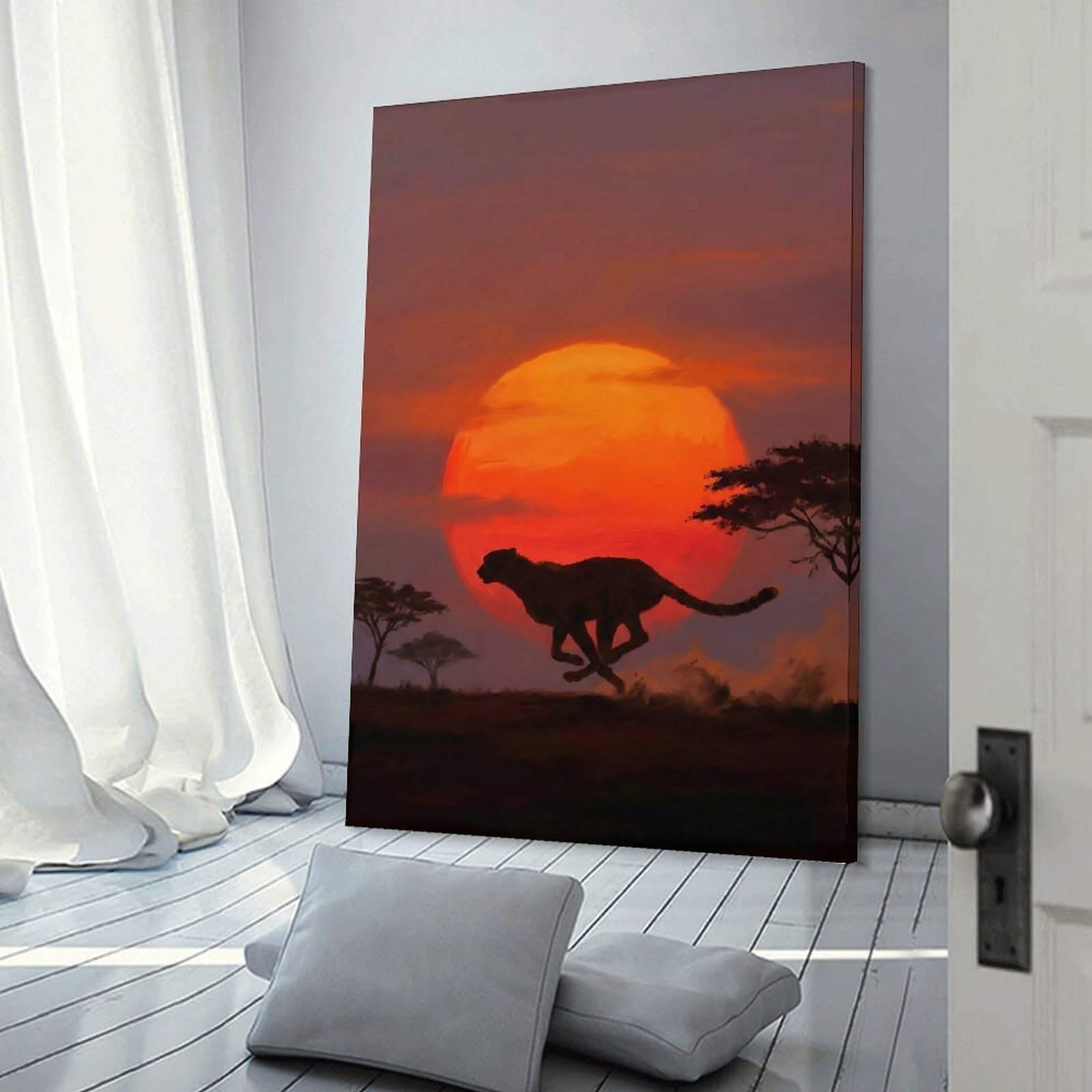 Junmoney Cheetah Running at Sunset Room Decor Wall Art, 20x30inch(50x75cm), for Living Room, Lounge Or Sitting Room, A Home Accent with Warm Character