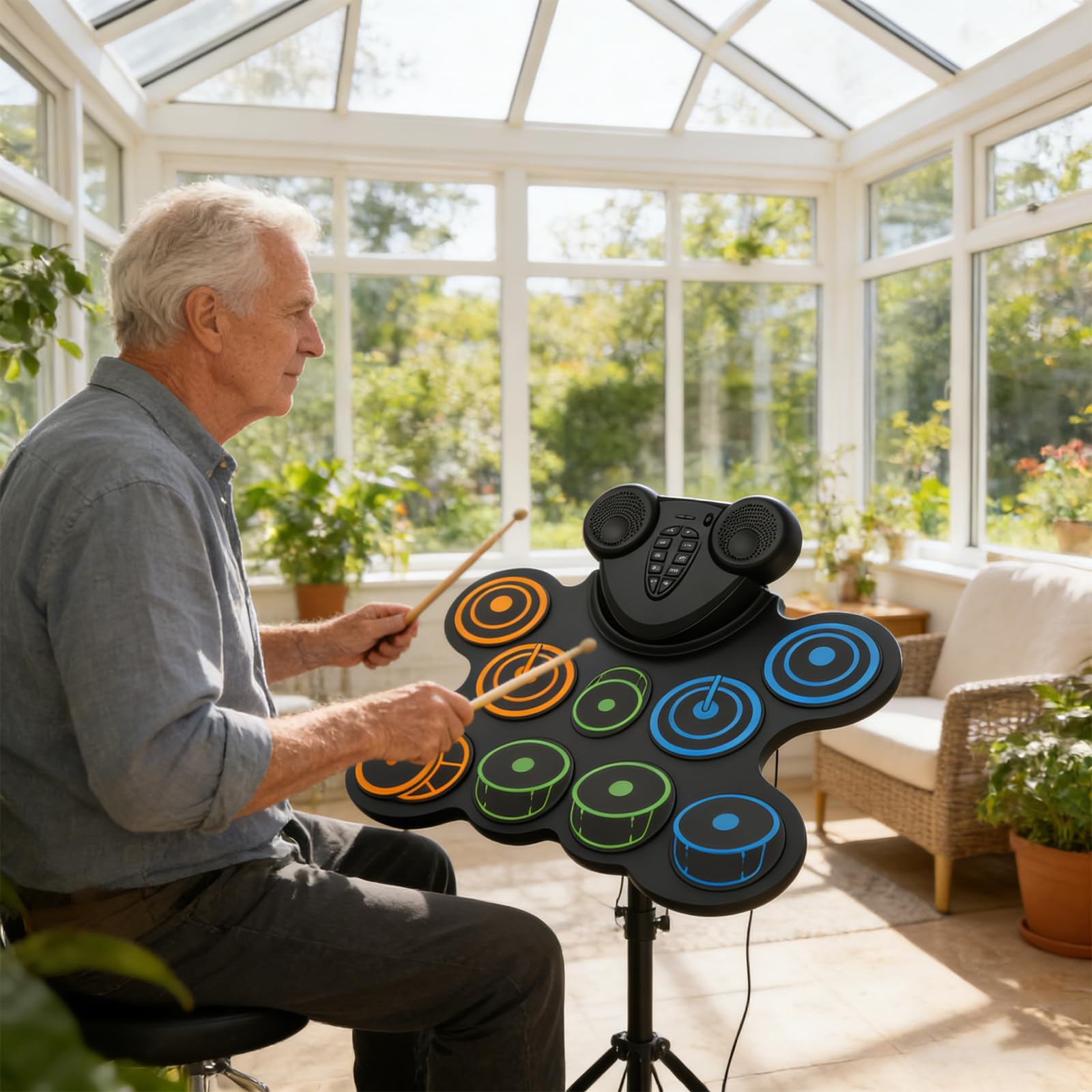 Attrezzatura elettronica per batteria facile da trasportare, 39 x 34 cm, con alimentazione USB, adatta per lezioni di musica e riunioni in studio, giocattolo educativo ritmico