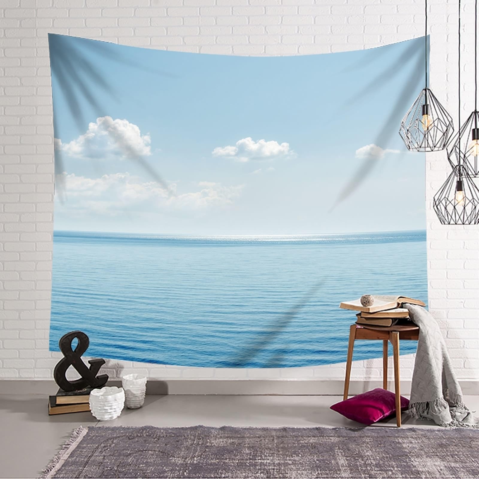 Skcess Wandteppiche Hellblau, Polyester Wandteppich Natur Meereslandschaft 260x240cm