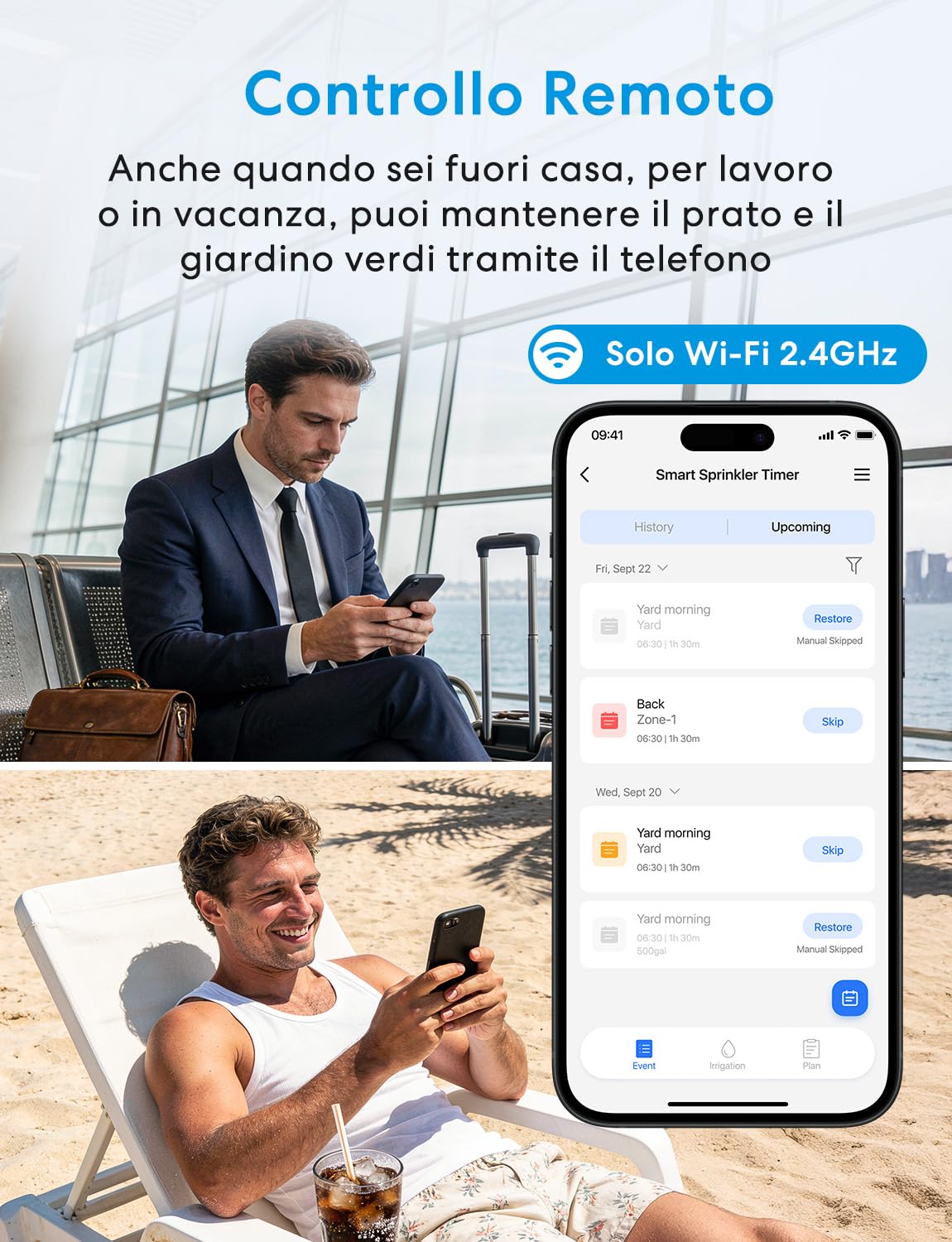 Meross Centralina Irrigazione WiFi 2 Vie MST200, Irrigazione Automatico & Controllo Remoto, Ritardo Pioggia & Monitoraggio Consumo Acqua, Compatibile con Apple Home, Alexa e Google Home, Verde, 2.4GHz