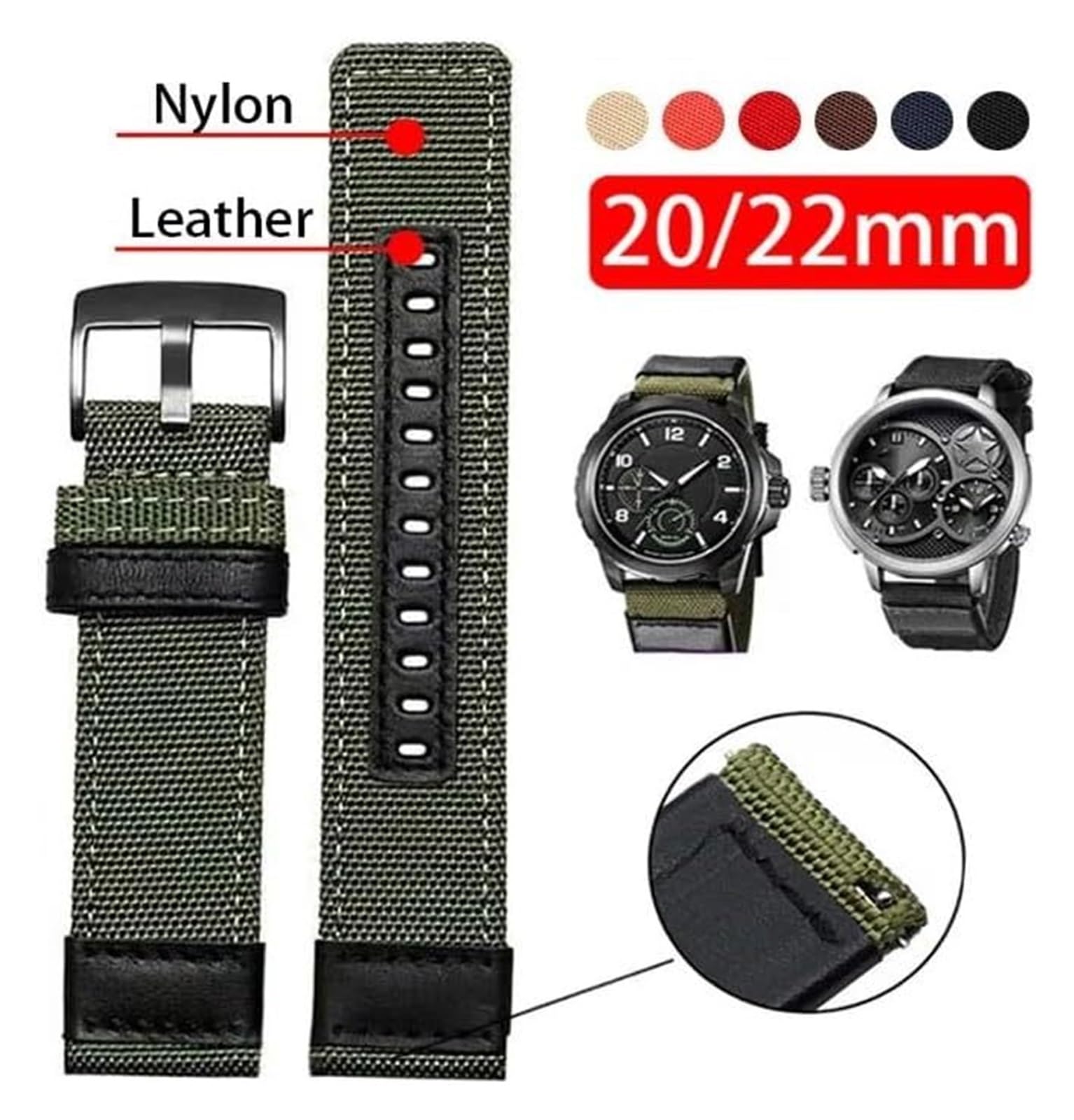 Remplacement du bracelet de la montre intelligente Bracelet de montre en Nylon 20mm 22mm, Bracelet de remplacement à dégagement rapide, Bracelet en toile for Sport de plein air