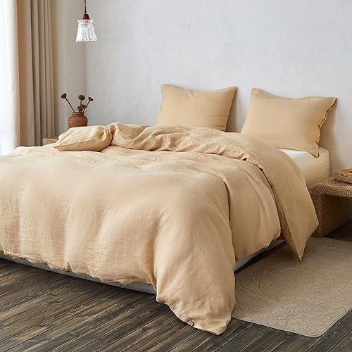 Miniatura 8 de Simple&Opulence Juego de funda de edredón 100% lino, 2 piezas de lino belga transpirable, 1 funda de edredón + 1 funda de almohada con cierre de