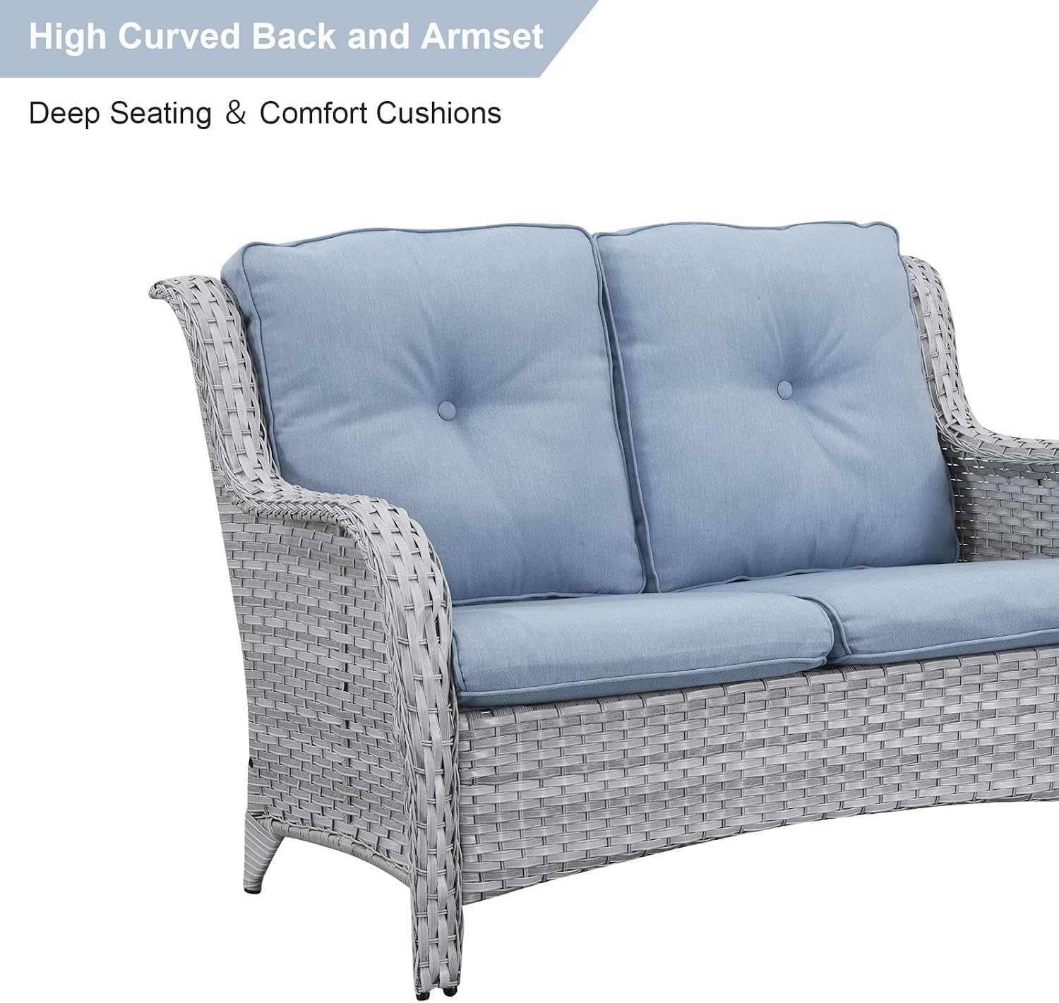 HUMMUH 5 Pieces Outdoor Furniture Patio Furniture Set Wicker Swivel Patio Chairs with 2 Seater Outdoor Sectional Sofa/Patio Loveseat with Ottomans(Light Grey/Light Blue)