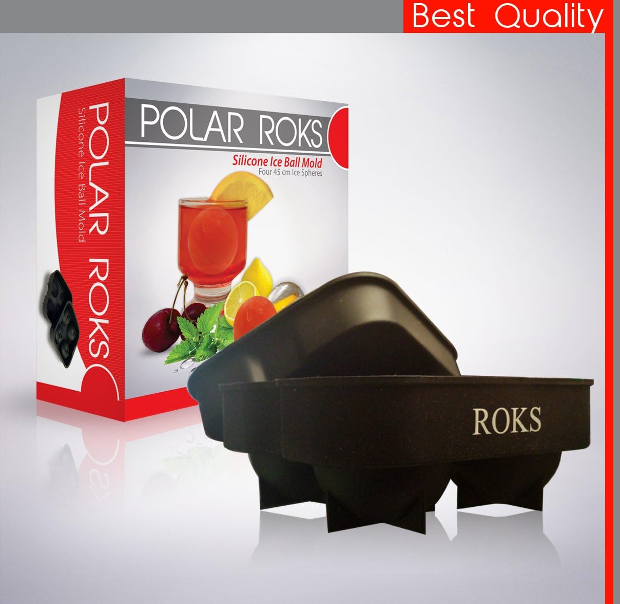 Polar Roks Ice Ball Maker - Premium Quality 4 Sphere Flexible Silicon Mold Tray Kit