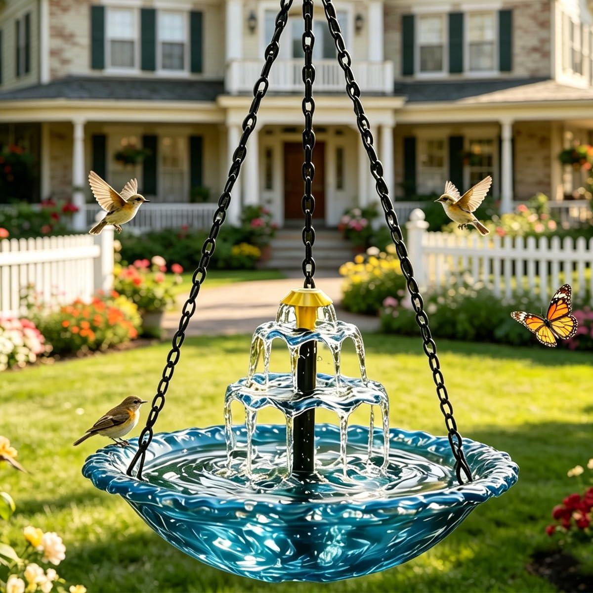 Photo 1 of 2026 Solar Powered Cascade Hanging Bird Bath Fountain, Outdoor Birdbath Water Pump Dispenser, Hummingbird Bath Shower Bowl Kit, Garden Yard Patio Backyard Decor (Blue)