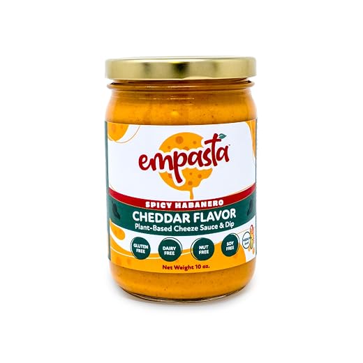 Empasta Vegan Cheeze Sauce – Dairy-Free, Gluten-Free, Nut-Free, Soy-Free – Creamy, Easy Melt, Low-Calorie Cheese Sauce Alternative for Dips, Pasta, Nachos, Burgers, Veggies & More – 12oz sustainable jar (Spicy)