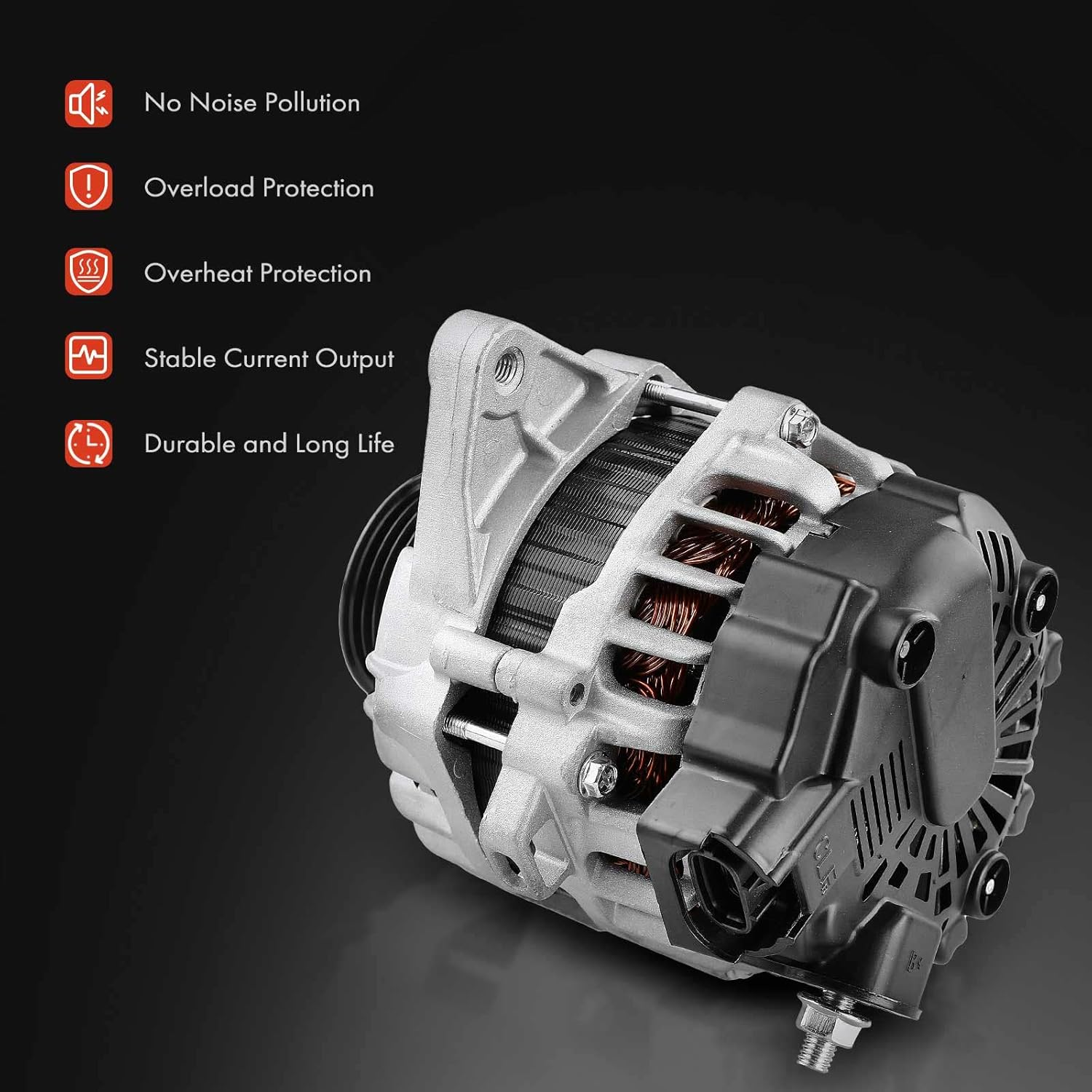 A-Premium Alternator Compatible with Hyundai Accent 2012-2017 L4 1.6L, Veloster 2012-2017 L4 1.6L & Kia Rio 2012-2013 L4 1.6L, 12V 90A CW 6-Groove Pulley, Replace# 37300-2B510, 37300-2B300, 2607372