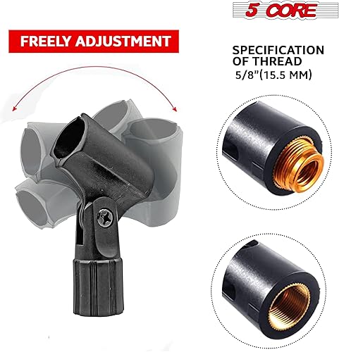 Miniatura 4 de 5 Core Soporte de clip para micrófono de lápiz adaptador de micrófono de condensador delgado ajustable de ángulo negro + adaptador universal de 5/8