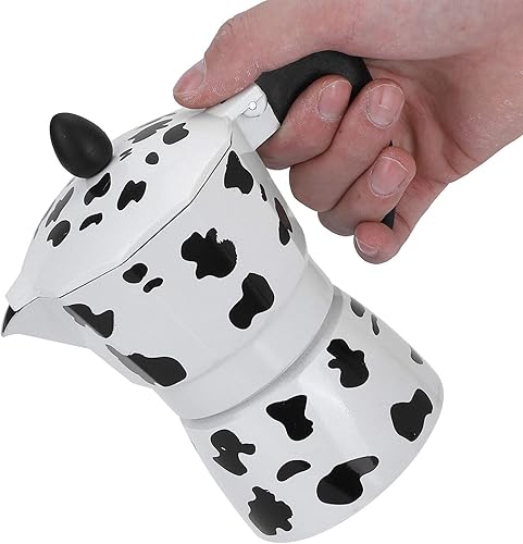 Miniatura 7 de Máquina de café expreso para estufa, cafetera moka de vaca lechera, cafetera de 369 tazas de aluminio (5 onzas, 3 tazas)