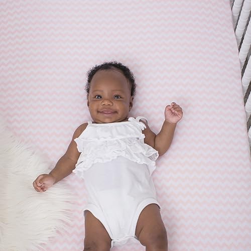 Miniatura 3 de sábana para cuna, de algodón, ropa de cama elástica para bebé de algodón, rayada y con lunares color rosa y blanco