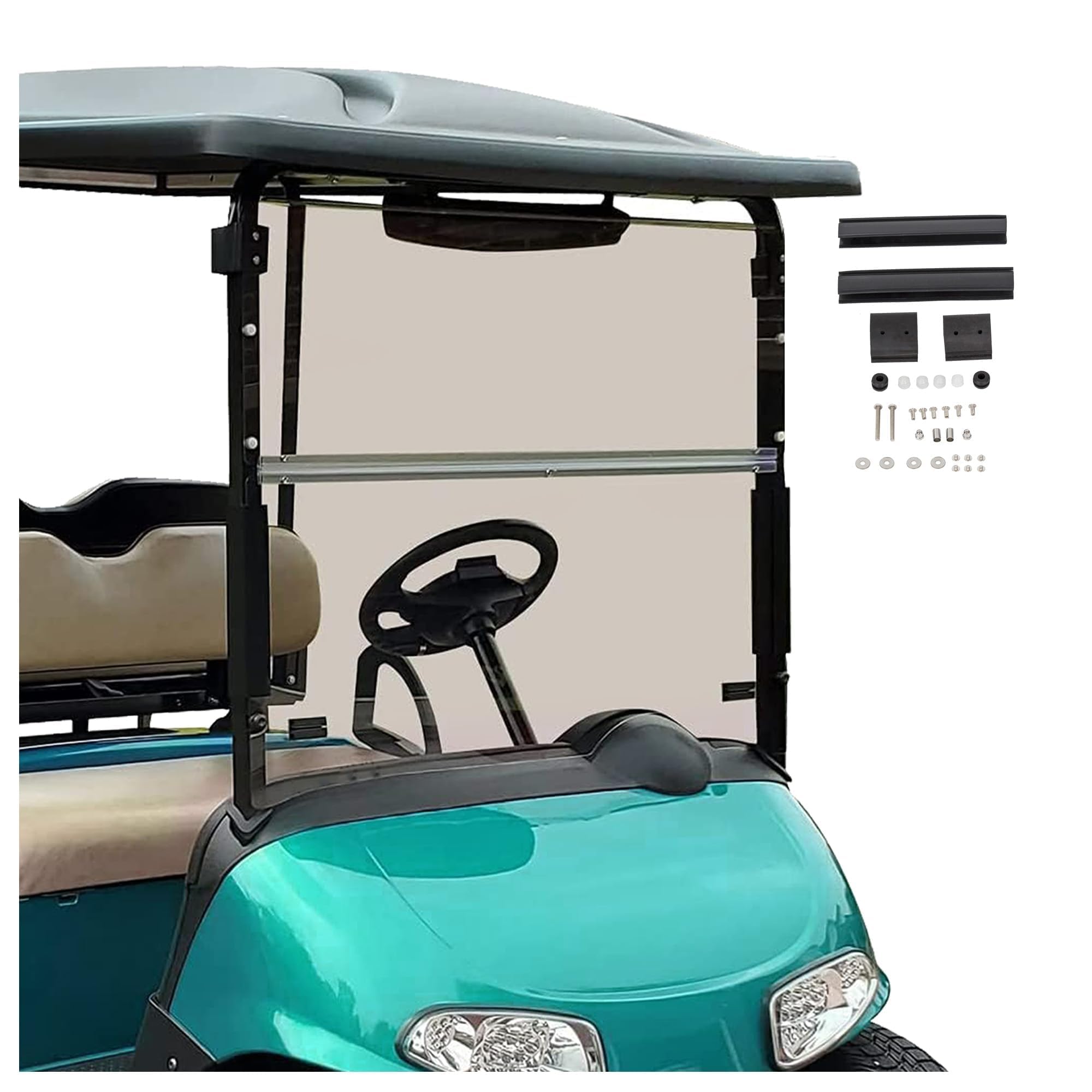 ECOTRIC Smoke Folding Windshield Compatible with 2008-Current EZGO RXV Golf Cart 37