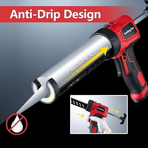 Miniatura 3 de Pistola de calafateo eléctrica antigoteo con empuje de 661.4 lbs, pistola de herramientas de silicona inalámbrica con tecnología de flujo constante,