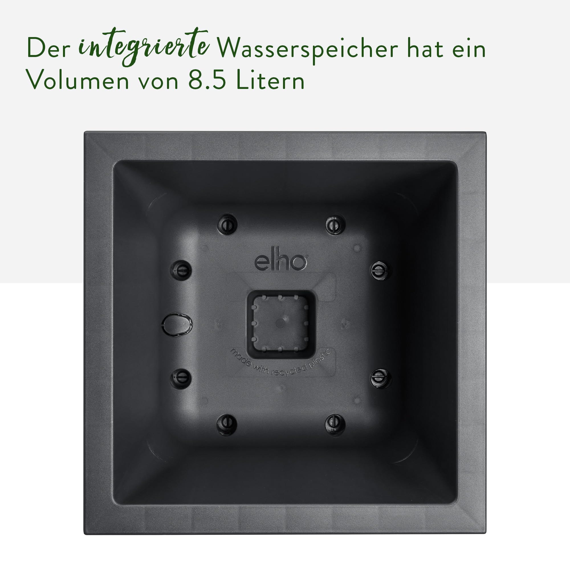 elho Vivo Next Quadrat 40cm - Living Schwarz | L 39 x B 39 x H 37.9 cm | für den Innen- und Außenbereich | 100% recyceltes Plastik