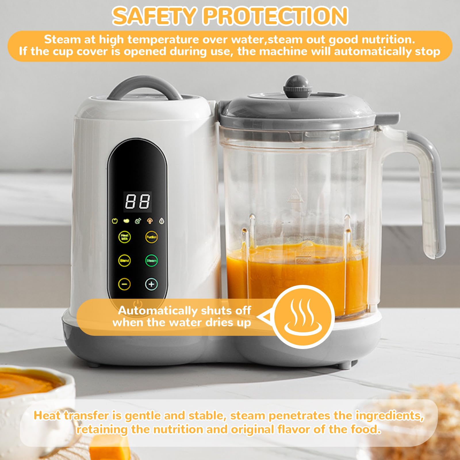 Robot Cuiseur Mixeur pour Bébés, Cuiseur Mixeur Multifonctions, Robot Cuiseur Bebe, Cuisson et Mixage Automatiques, Vapeur, Pulse, Stérilise, Nettoyage Automatique, Écran Tactile, 400ML