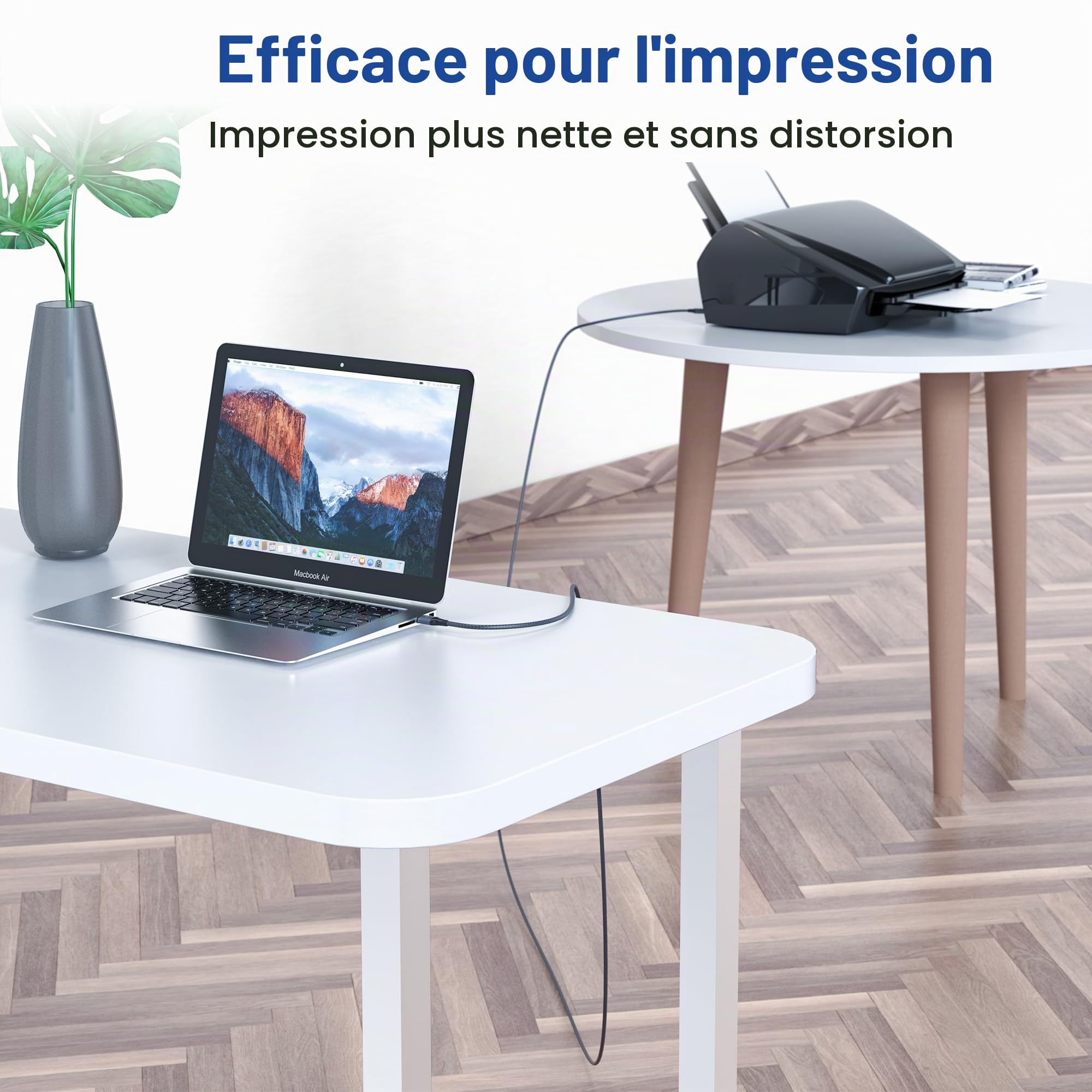 RAVIAD Câble Imprimante USB 2.0 A Mâle vers B Mâle 2M Nylon Gris