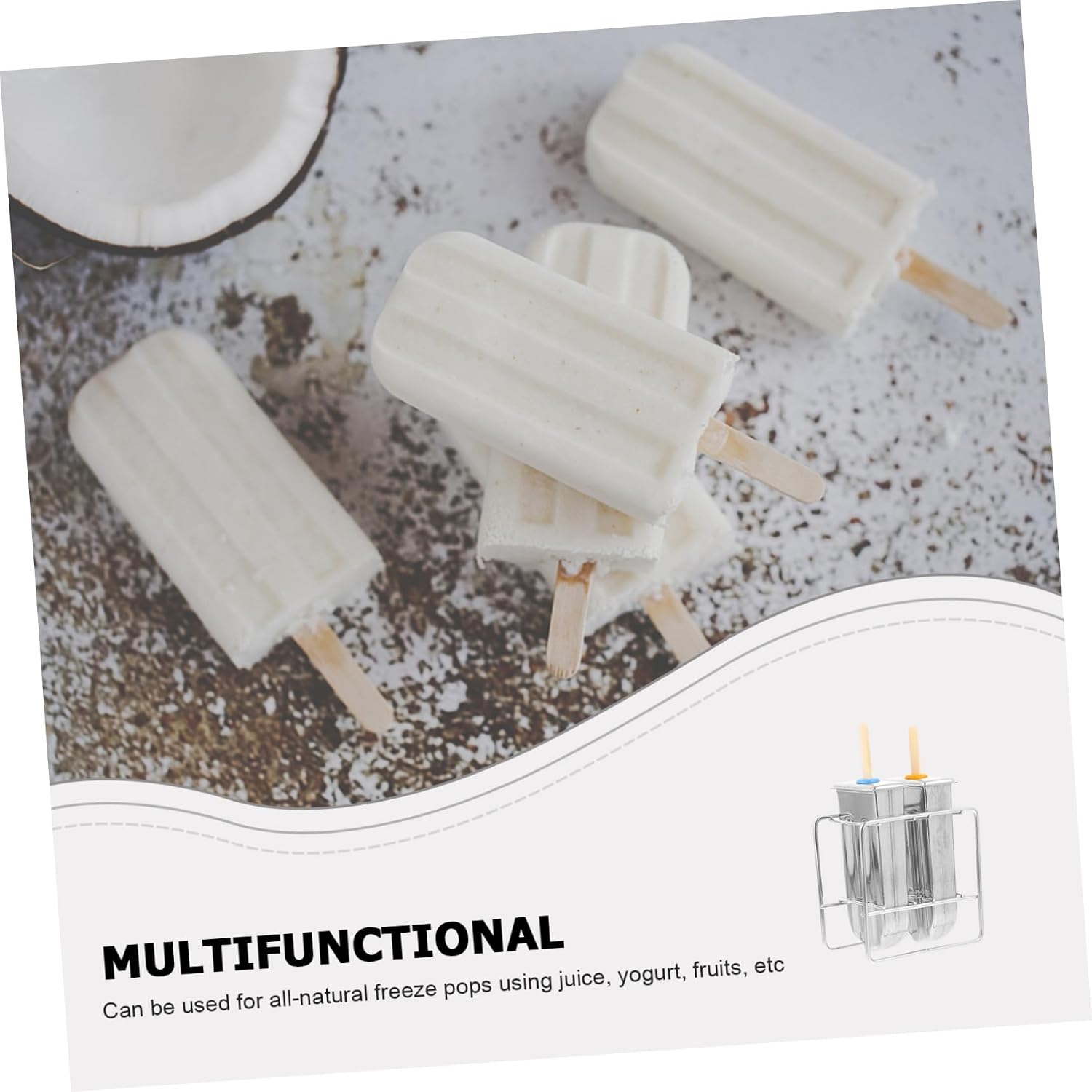 Stainless Steel Ice Cream Mold with Cavities and Sticks Reusable DIY Freeze Pop Maker for Home and Store for Juice Yogurt and Fruit Mixes