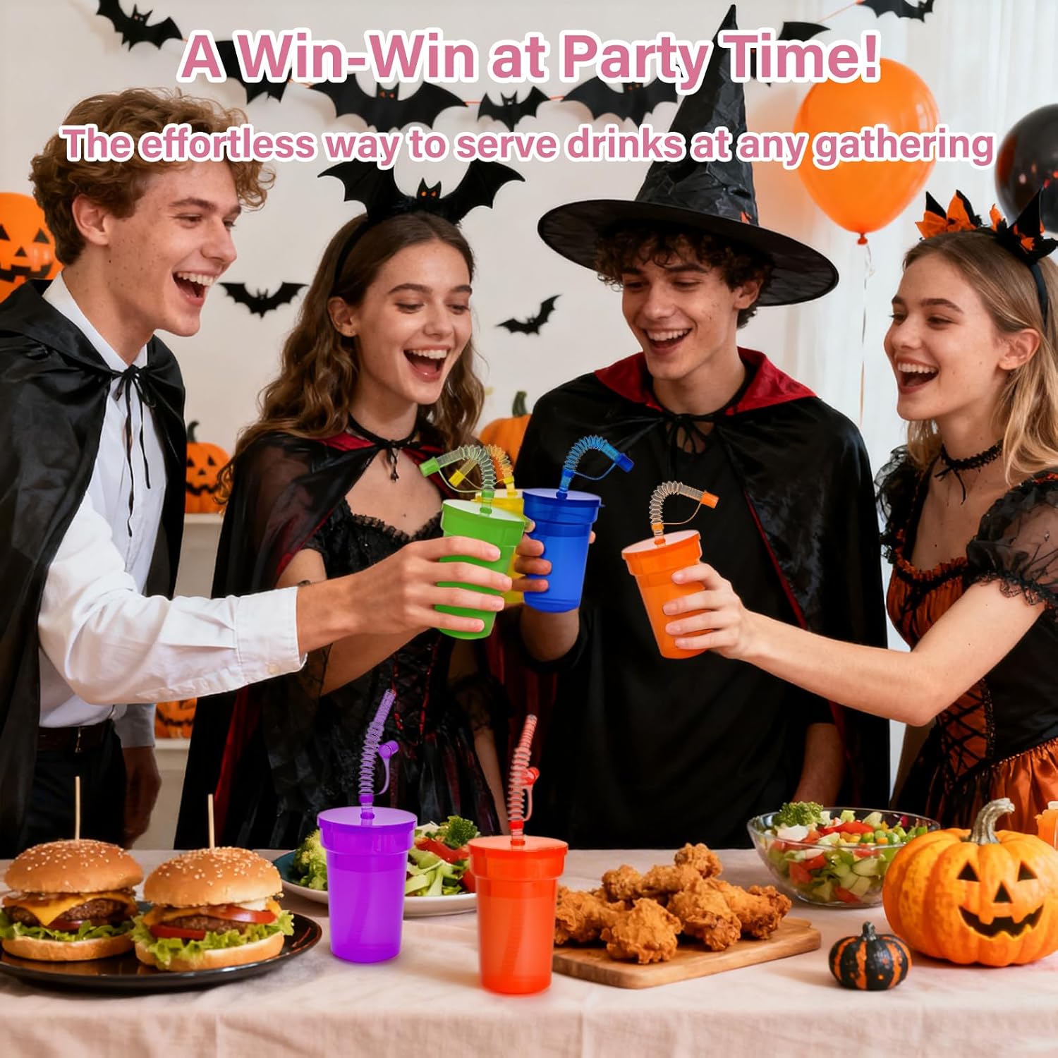 24 Pcs Plastic Party Cups with Lids and Straws, 12 Oz Colorful Neon Sipper Cup, Leak Proof Tumbler Cups Bulk, Reusable Party Favor Cups for Christmas, Events Celebrations Supplies, 6 Colors - Image 6