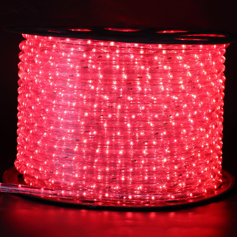 HEGEHE Mains Powered Tube Light Ribbon with Power Cord, 220V PVC Round LED Strip Rope Lights, IP67 Waterproof for Outside Garden Corridor Fence Festival Xmas Christmas Party Decor (Red, 13m)