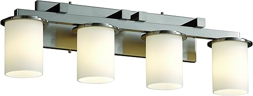 Justice Design Group FSN-8774-10-OPAL-CROM Fusion Collection Dakota - Barra de baño recta (4 luces)