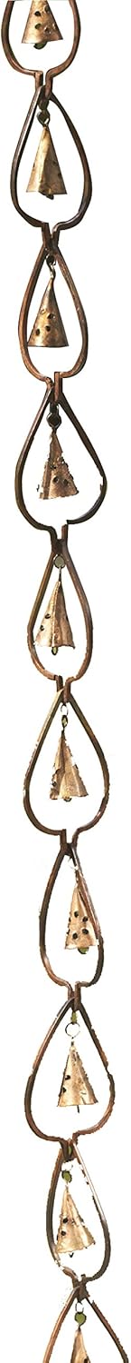 Ancient Graffiti Flamed Copper Aspen with Rain Drop Bells Hanging Chain, 3" x 96" x 3"