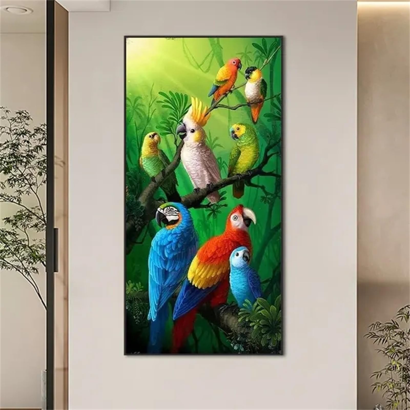 Tableau Diamant 5D Perroquet Et Fleurs 100x50 Cm - Kit Complet DIY - Peinture Par Diamants Pour Adultes - Décoration Murale