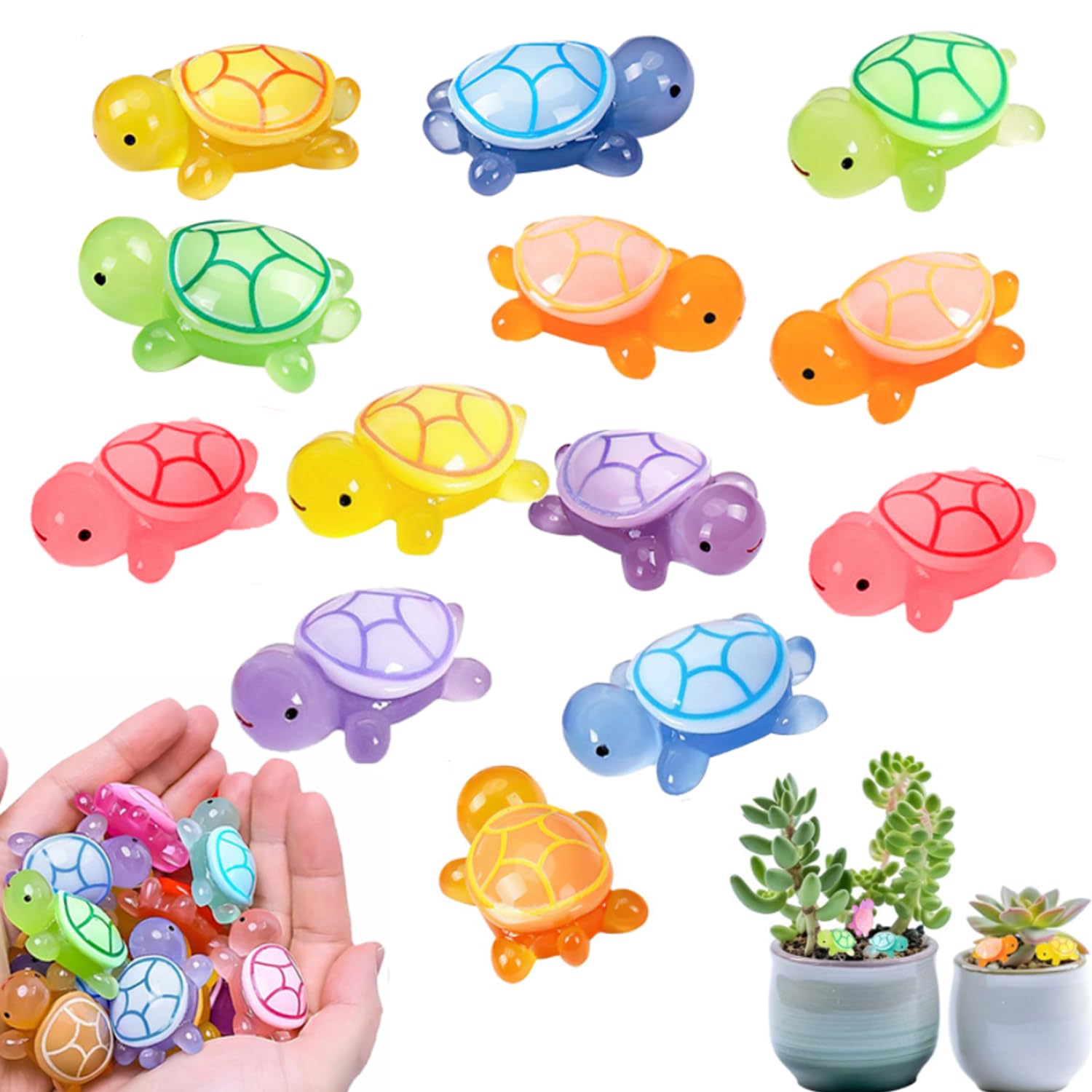 Rxkfigx Yellow/Green/Blue/Pink/Light Purple/Orangelight Yellow 60 Pcs Mini Resin Turtles, Mini Luminous Turtles, 3.2Cm Diy Turtle Small Figures, Tiny Plastic Turtles, Figure Glow In The Turtle For Garden Fish Tank Aquarium Dollhouse Decor