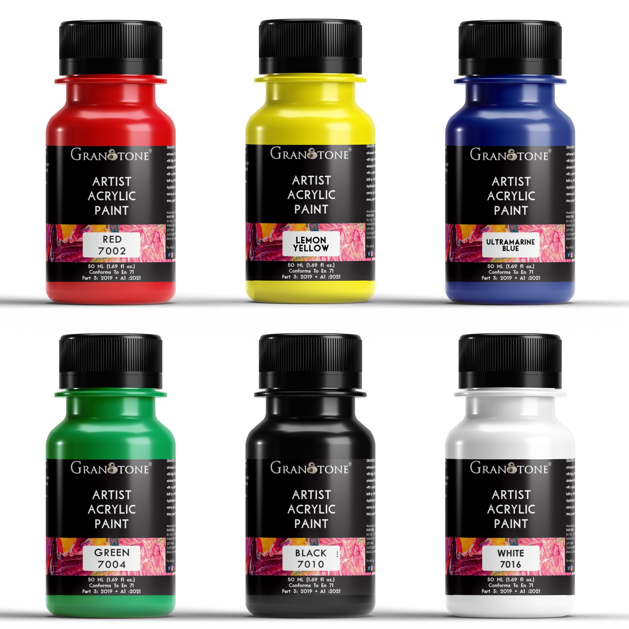GRANOTONE Acrylic Paint Set of 6 Colors 1.7 oz Each Non Toxic