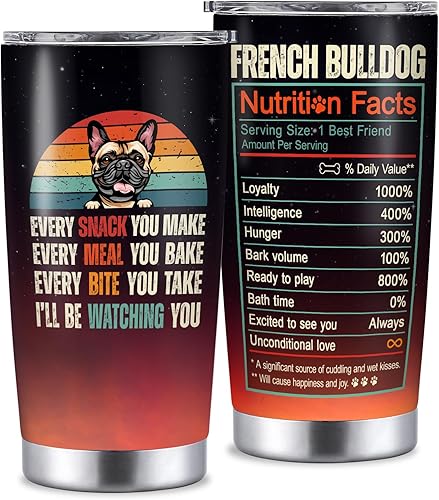Regalos de bulldog francés para mujeres y hombres, vaso aislado de 20 onzas, regalos para perros, mamá, papá, regalos de cumpleaños de Navidad para