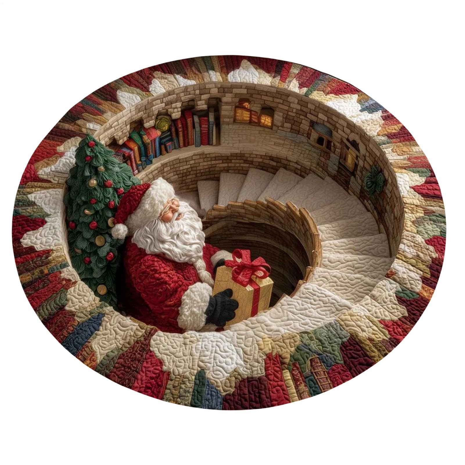 Christmas 3D Optical Illusion Round Rug, 31.5 x 31.5 Inch