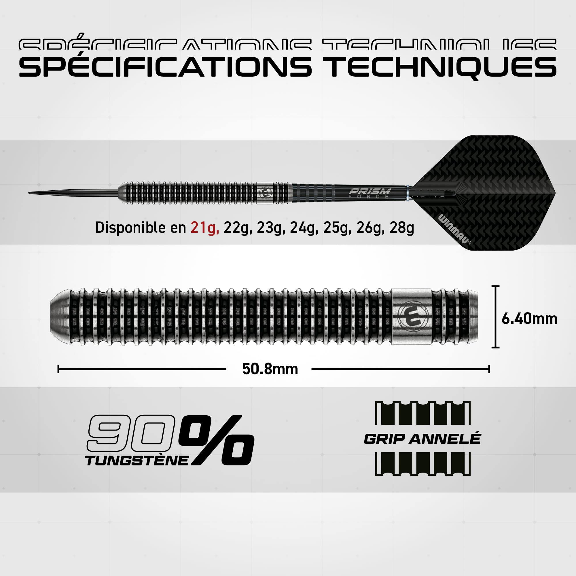 Winmau Jeu de fléchettes en tungstène avec ailettes et tiges