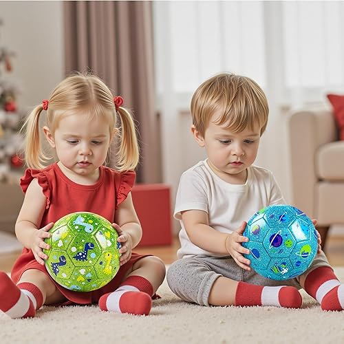 Miniatura 3 de ZOOJOY Juego de 2 pelotas de fútbol tamaño 2, planeta con purpurina y pelota de fútbol de dinosaurio para niños pequeños, regalos deportivos para