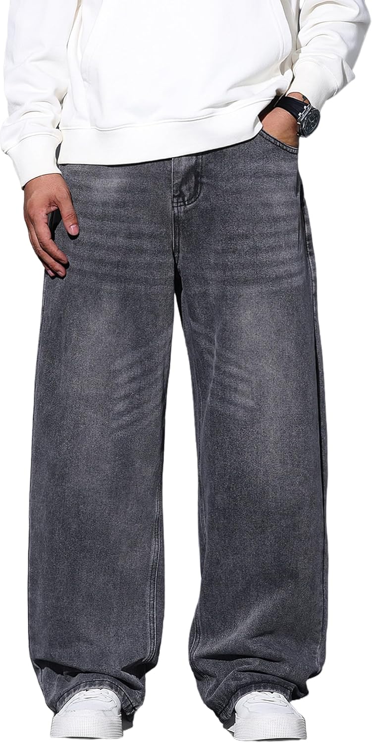Men's Wide Leg Jeans Baggy Denim Pants Loose Fit Hip Hop Trousers Skater Jeans Y2k Clothes