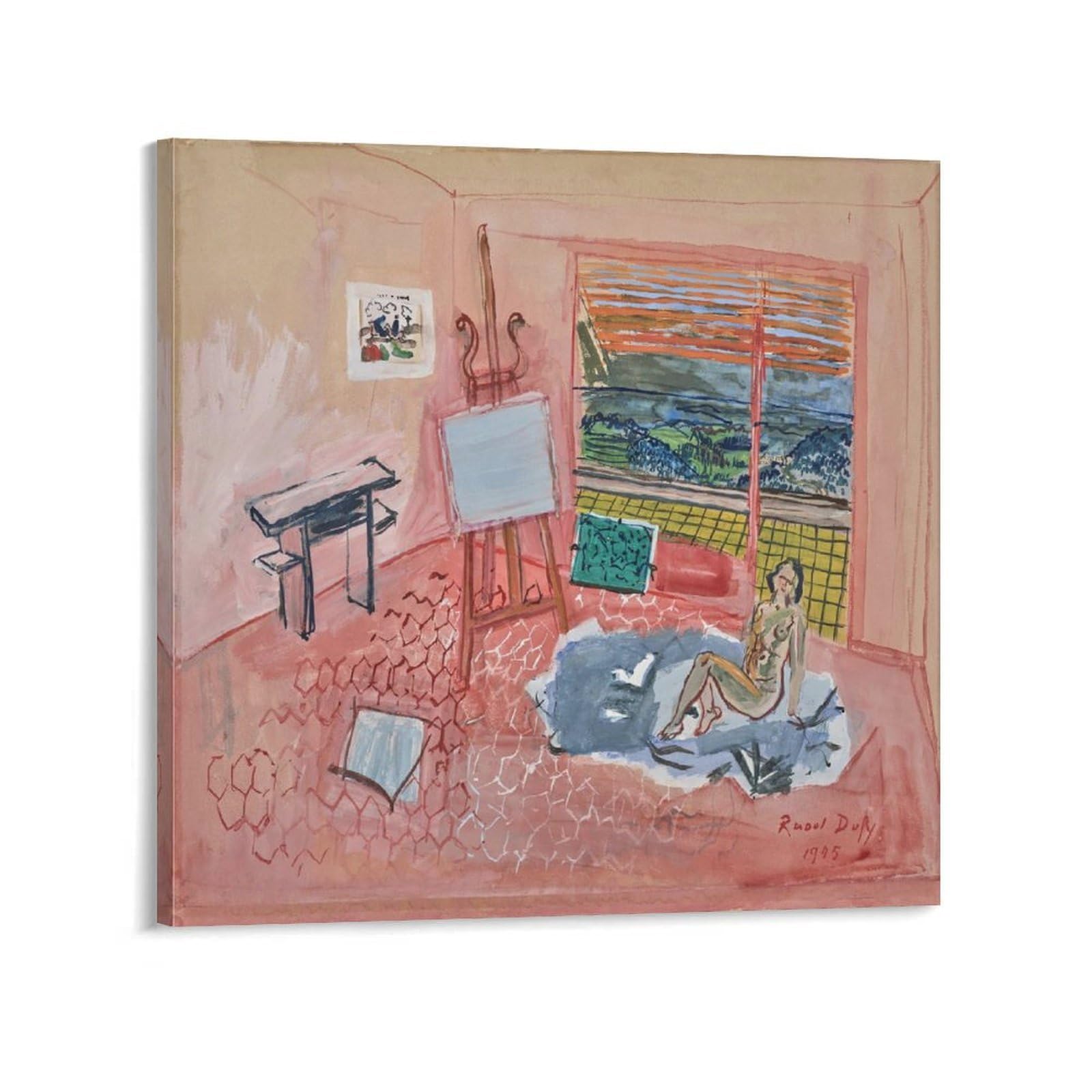 KLAGCBDF Raoul Dufy Nu Dans L'atelier Rouge De Vence Canvas Poster Wall Art Picture Prints Hanging Photo Decor Home Posters Artworks 24x24inch(60x60cm)
