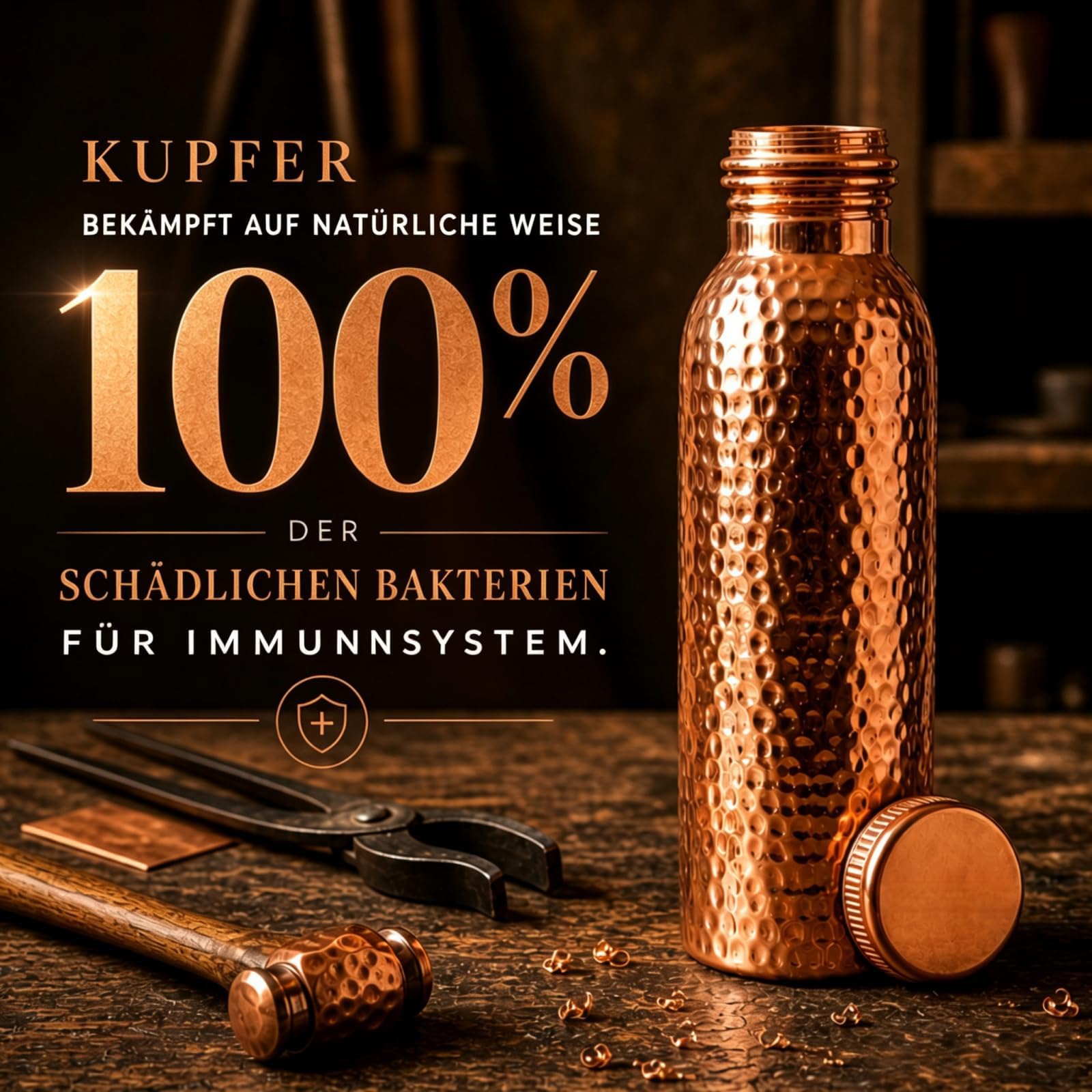 Alma Pure Kupferflasche Handgehämmerte Kupfer Trinkflasche Antimikrobiell