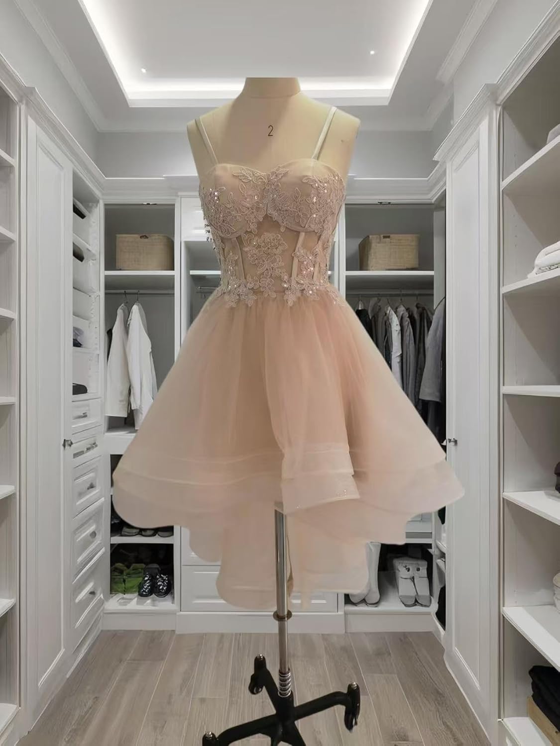 Sparkly Tulle Short Homecoming Dresses High Low Spaghetti Straps Prom Dress Off Shoulder DAMA Dresses for Quinceanera