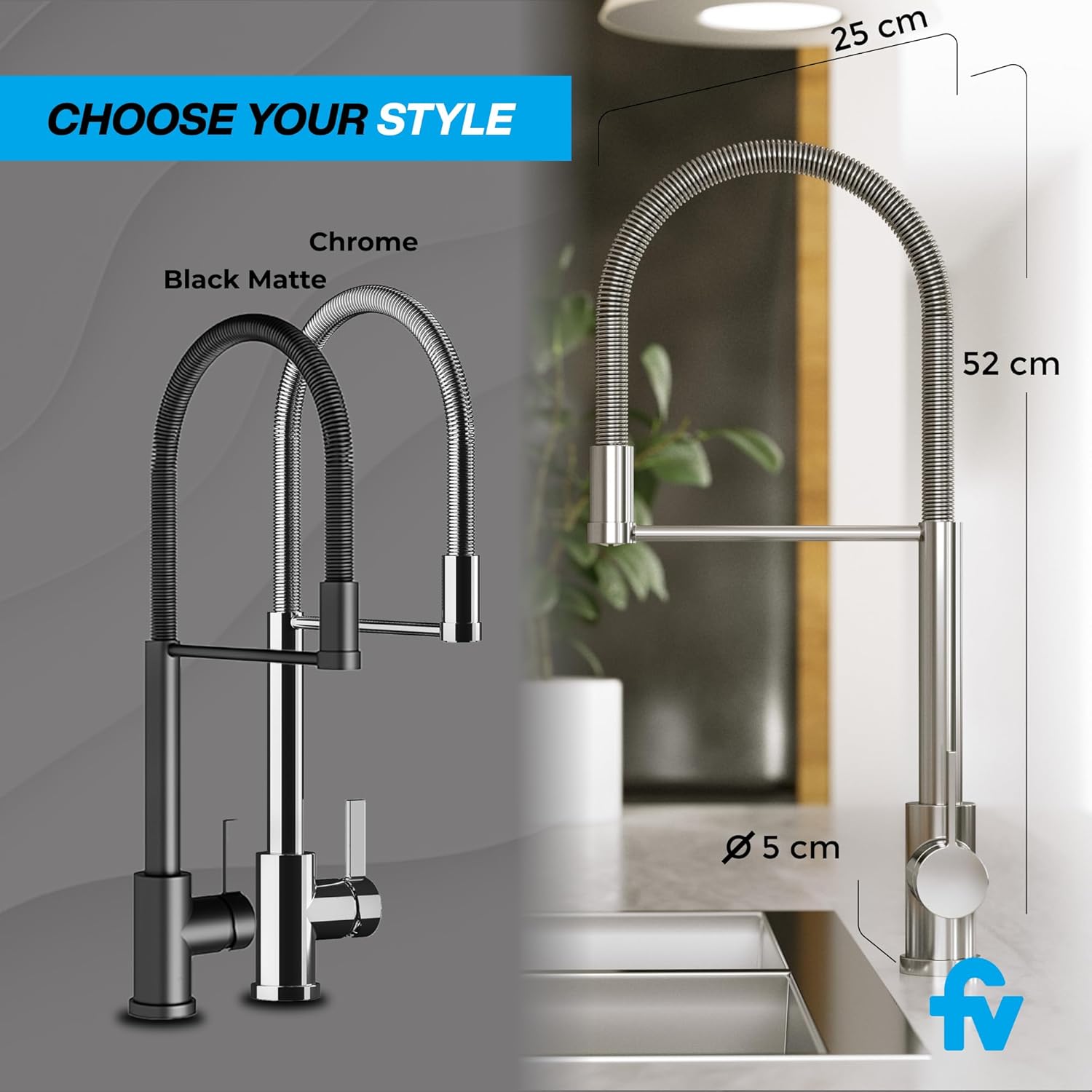 FV Kitchen Faucet – Single Hole Brass Sink Faucet, Modern Style Design, Corrosion-Resistant and Water-Saving, Perfect for Vanities and Lavatories (Coihue, Chrome)