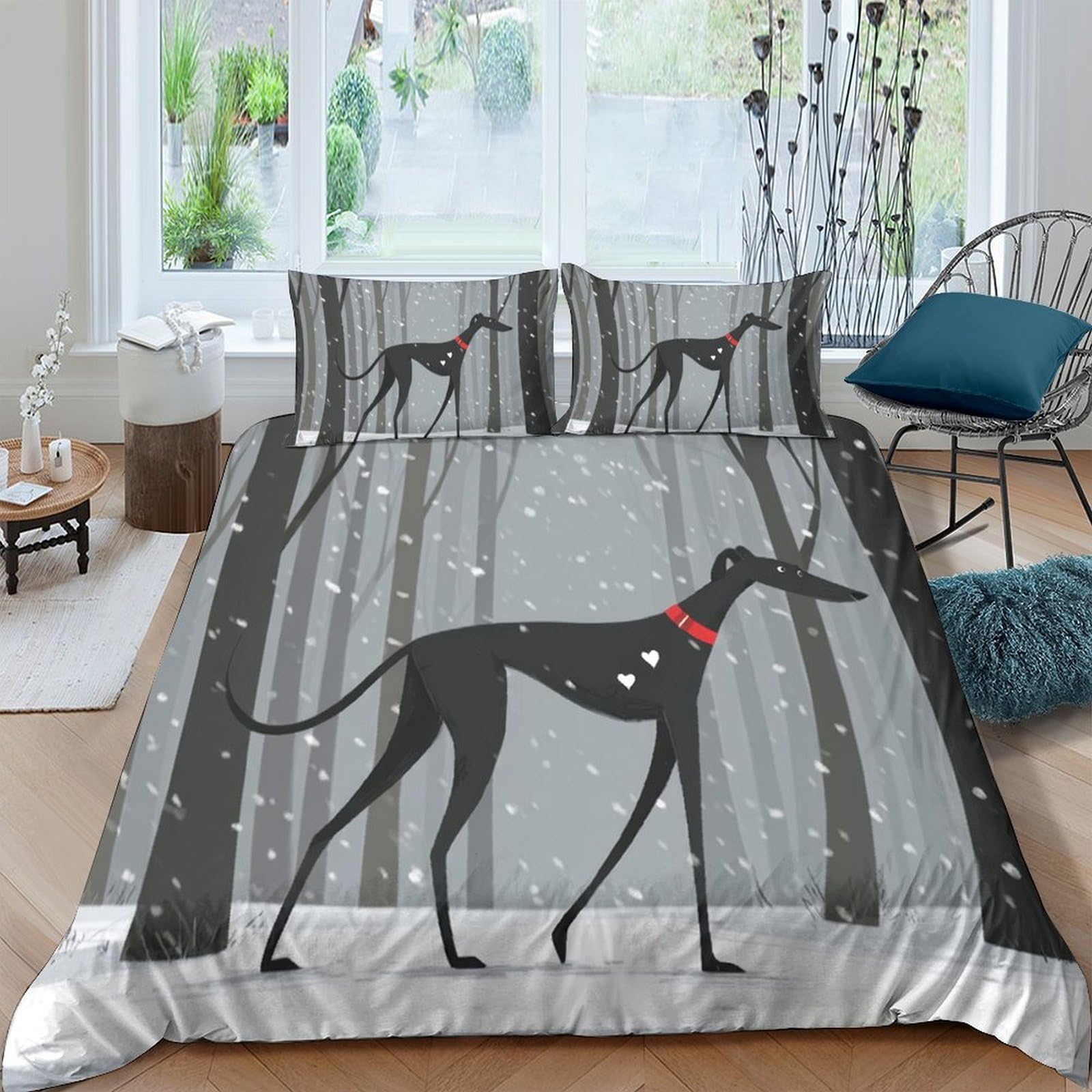 Ctjqhvkz Style-5 3D Printed Greyhound Forest Fitted Sheet Microfiber Soft Anti-Slip Winter Dog Bed Cover For Bedroom Guest Room Decor Single（135X200cm）