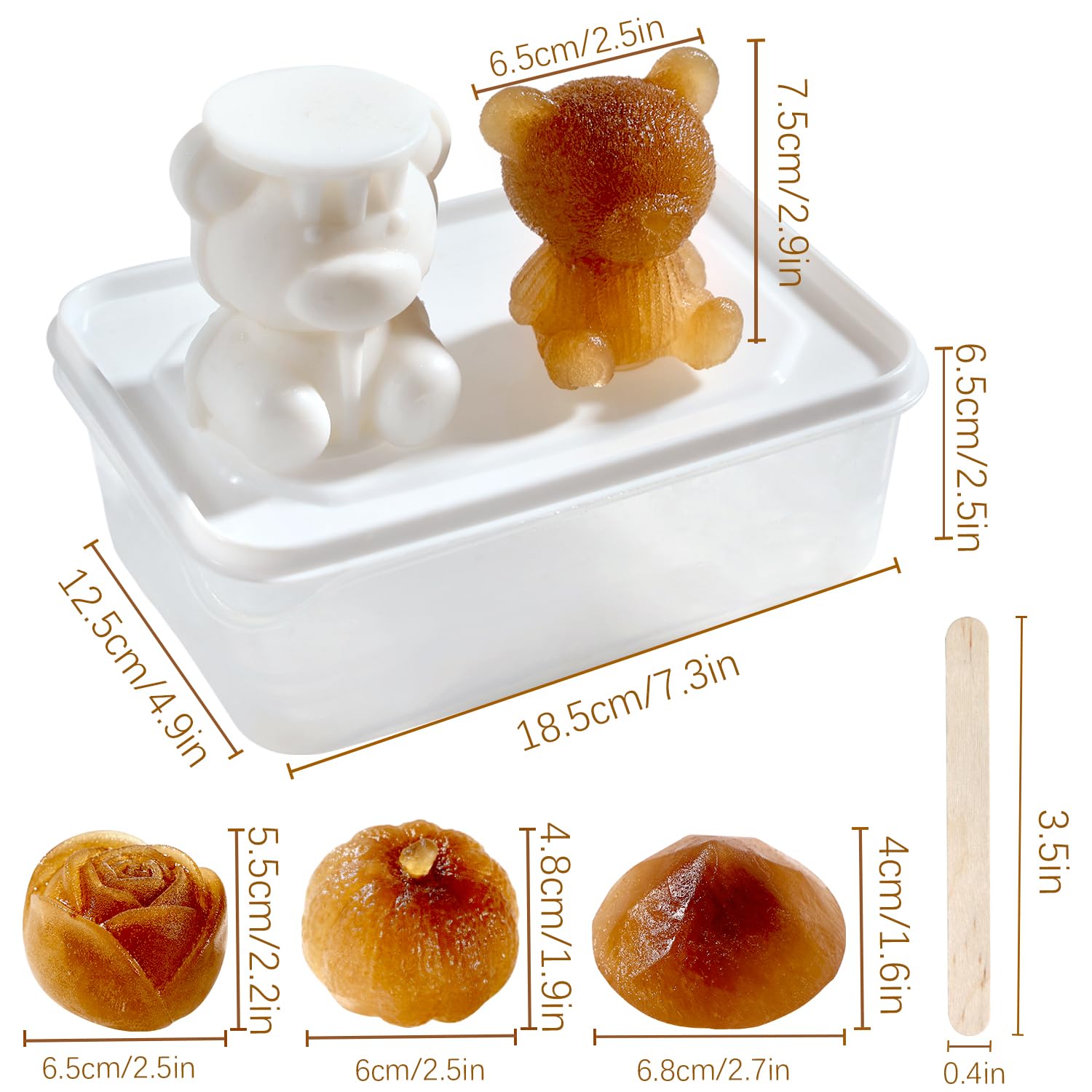 Moldes grandes para cubitos de hielo, moldes de silicona 3D, moldes multifuncionales para cubitos de hielo bourbon, moldes para velas, moldes de paletas, oso, calabaza, diamante, molde de cubo