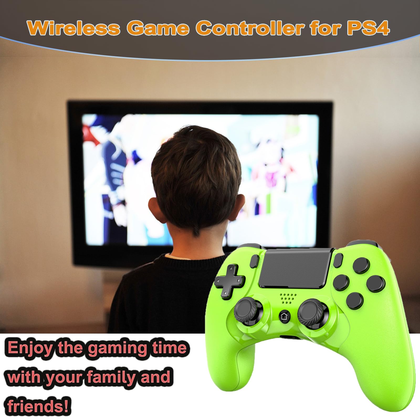 RCCBOOST Mando Inalámbrico Compatible con PS4, Gamepad Mando para P4/PS4 PRO/SLIM y PC, Mando P4 con Doble Vibración, Audio, Giroscopio de Seis Ejes, Pantalla Táctil, 600mah Batería(vert)