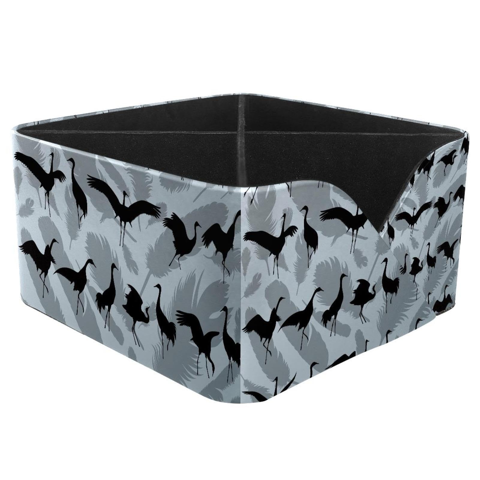 KengjuTesu Crane Bird and Feathers Silhouette Desktop Organizer Pen Holder, Rectangular Pencil Cup for Office, Study and Makeup Stations