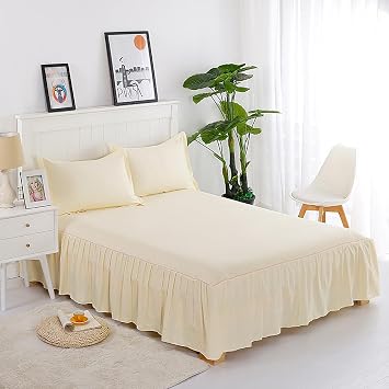 Bed Skirt Full Size Ruffled Bed Skirts, Solid Color Mattress Protector Fabric Gathered Ruffled Bedding Bed Skirt 14 Inch Drop,H,King180x200cm