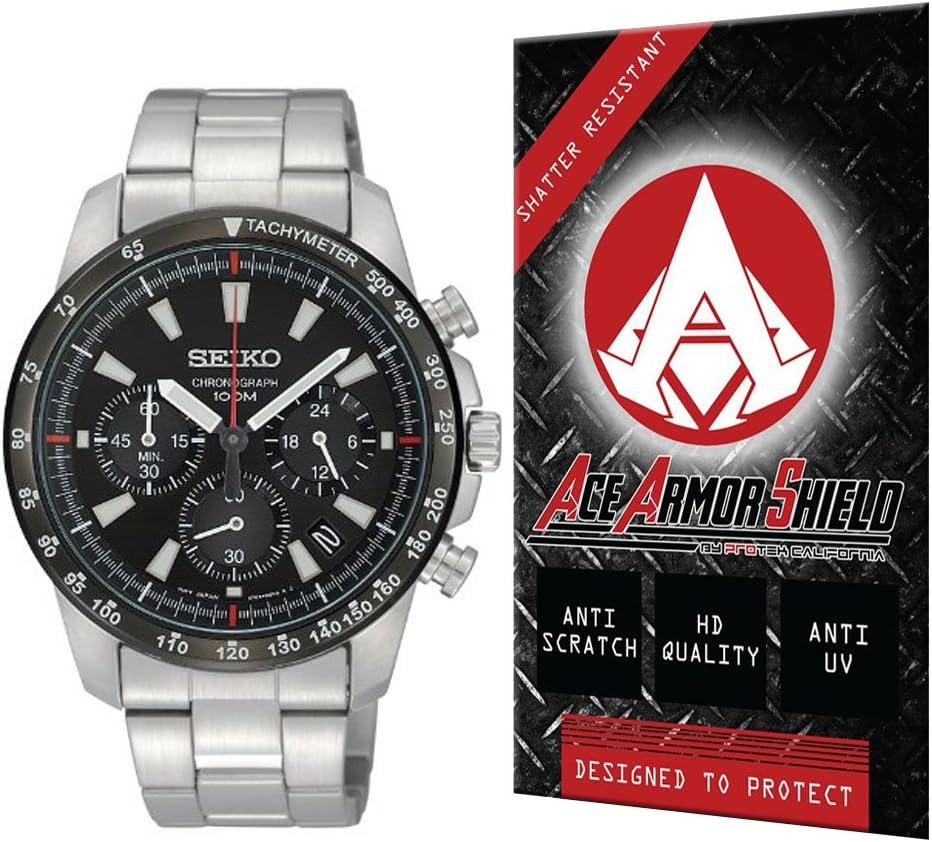 Ace Armor Shield Shatter Resistant Screen Protector for The Seiko Watch Chronograph SSB031PC Men with Free Lifetime Replacement Warranty