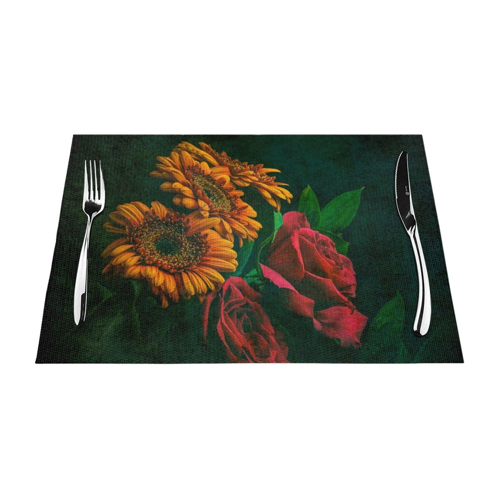 Set de table en PVC lot de 6 motif tournesol et rose 45x30 cm