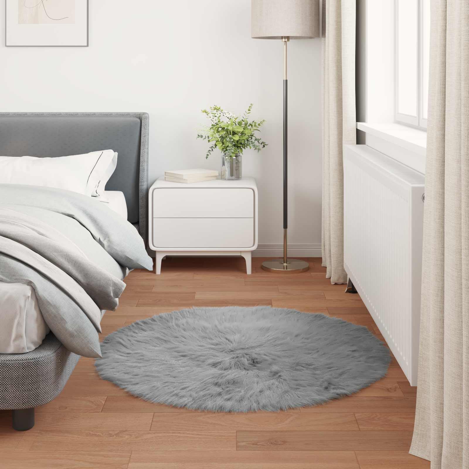 Teppich Kunstschaffell Grau Ø 120 cm Rund Polyester Flauschig