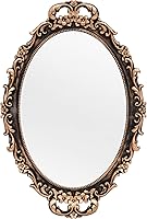 Tstarer Vintage Gold Framed Oval Mirror - Wall Hanging or Tabletop Tray for Bedroom Dresser Living Room Decor, 9.6" W x 14.3" L Bronze