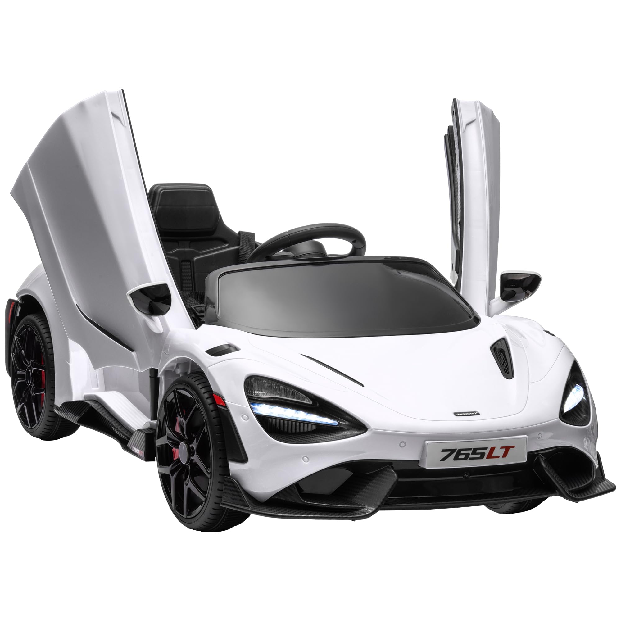 AIYAPLAY McLaren 765LT dziecięcy samochód elektryczny 12 V, pilot zdalnego sterowania 2,4 G, muzyka MP3, pojazd elektryczny z klaksonem, światłem, drzwiami skrzydłowymi, łagodnym rozruchem, 3-5 km/h
