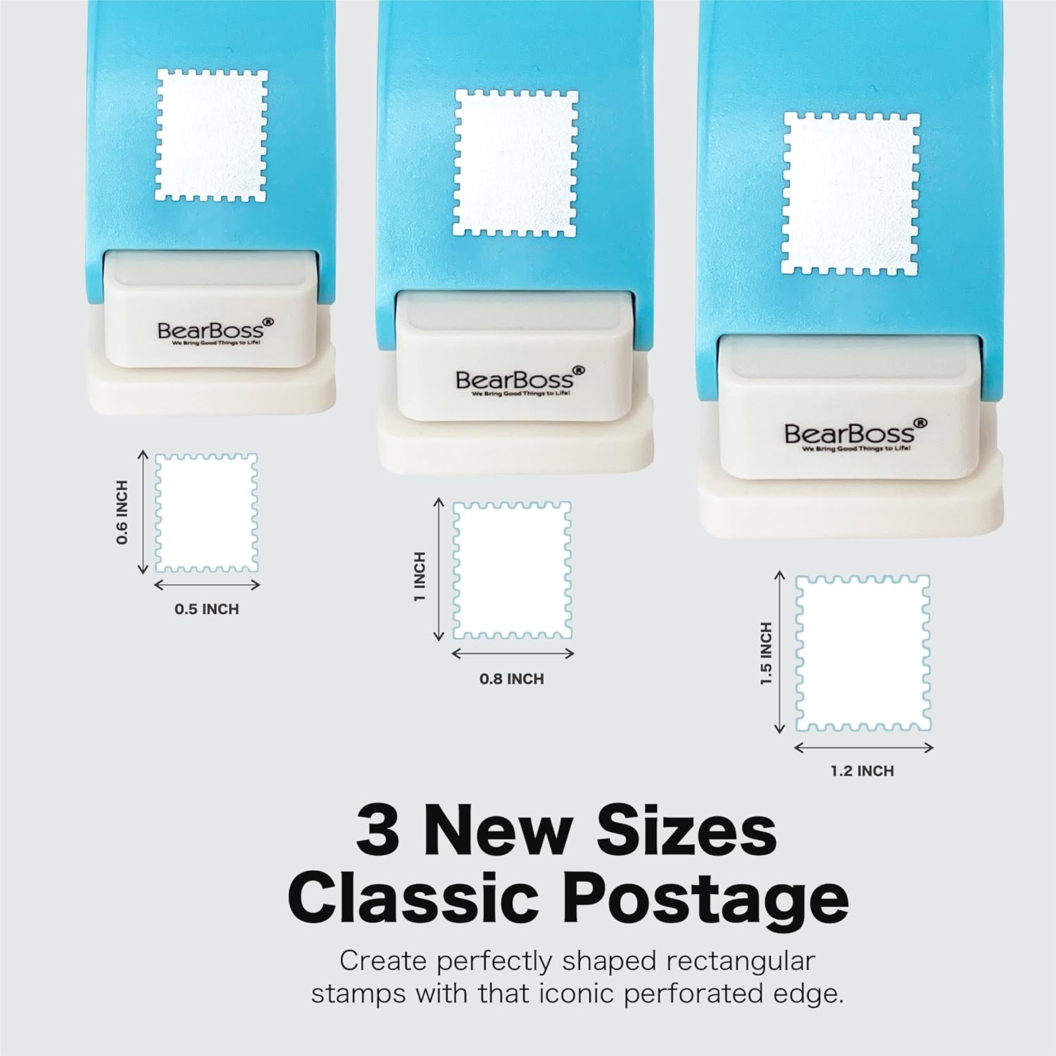 BearBoss 3 Rectangular Postage Stamp Punch, 0.6 x 0.5 inch, 1 x 0.8 Inch, 1.5 x 1.2 inch Craft Lever Punch for DIY Card Making, Scrapbooking, and Handmade Paper Crafts