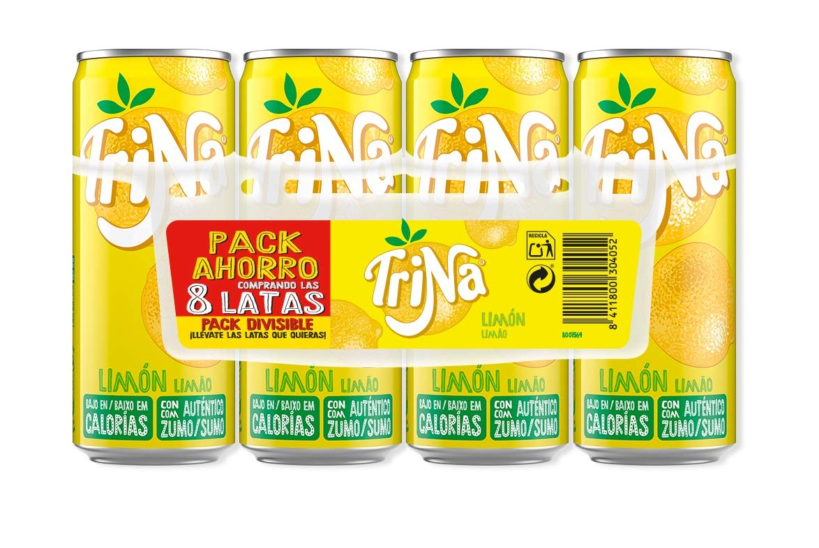 Trina Bebida Sin Gas de Limón, Refresco Bajo en Calorías - Lata, Pack 8x33cl